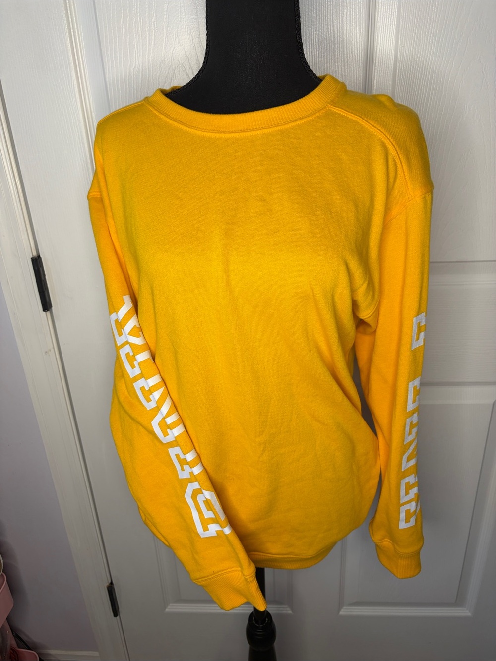 PINK Victoria's Secret Crewneck Sweatshirt with White Sleeve Print XSP